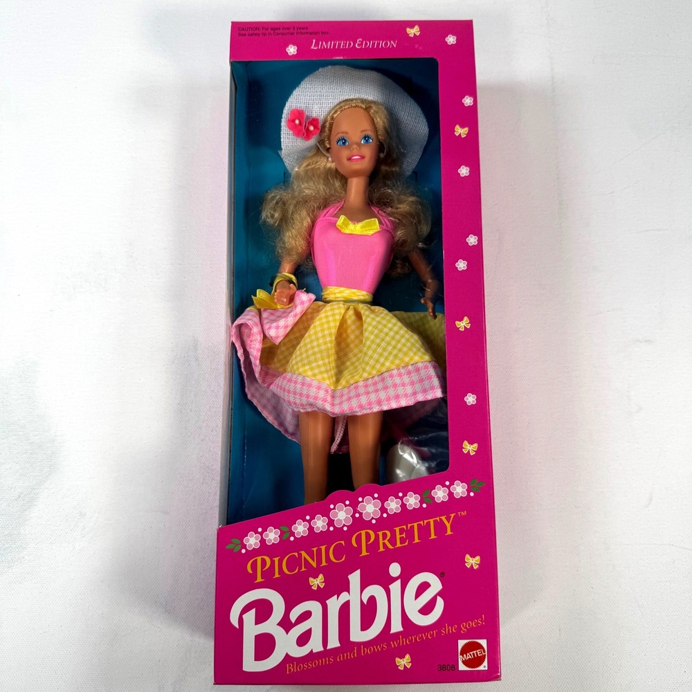 Mattel Picnic Pretty Barbie Doll 1992 Limited Edition Pink Gingham 3808 NIB